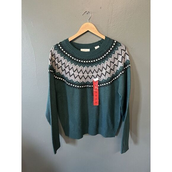 Weatherproof Vintage Womens Green Knit Long Sleeve Pullover Sweatshirt Sz M NWT - Picture 1 of 3